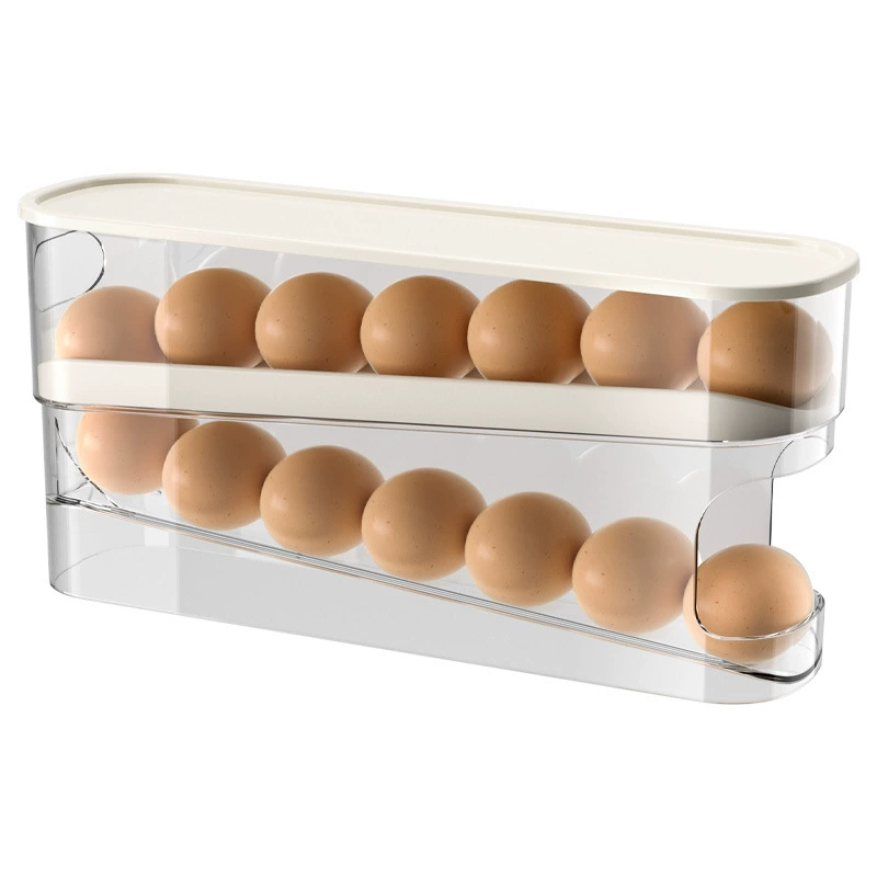 Egg storage box automatic roll-down refrigerator side door egg tray food-grade finishing and fresh-keeping high-transparency plastic egg rack