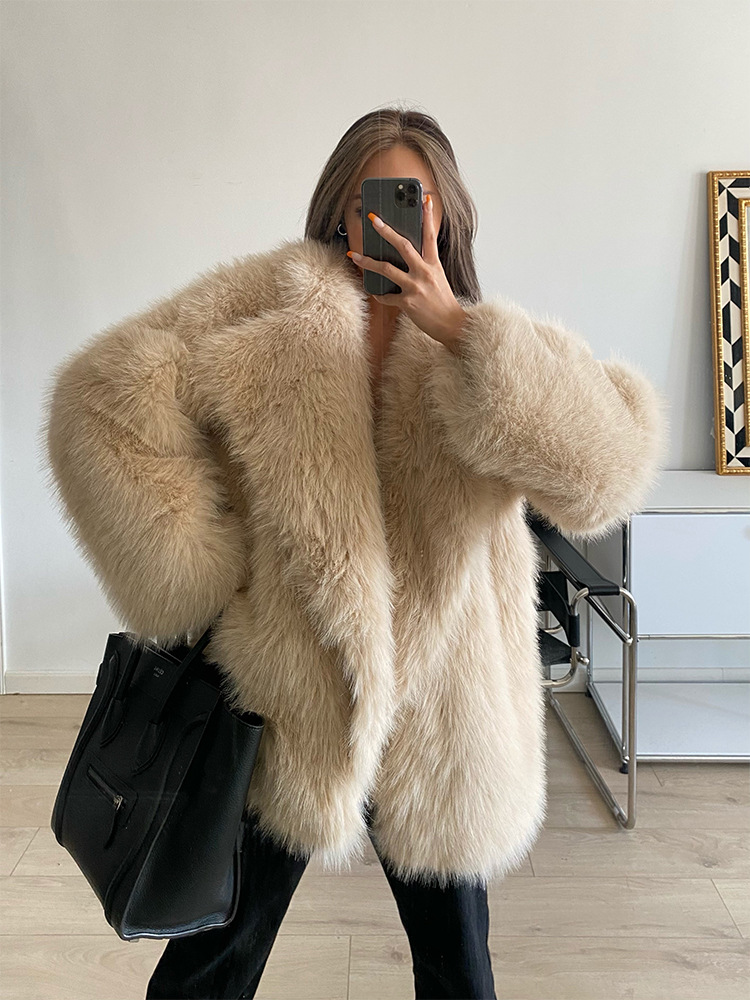 Women's Clothing Fox Fur Fur Coat For Women Medium And Long Style Temperament Large Lapel Loose Net Celebrity Plush Coat_voghion.com