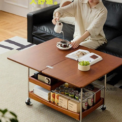 無垢材折りたたみコーヒーテーブル、中世の家庭用リビングルームトロリー、古代スタイルの小さなアパート、レトロなモバイルソファリフト収納