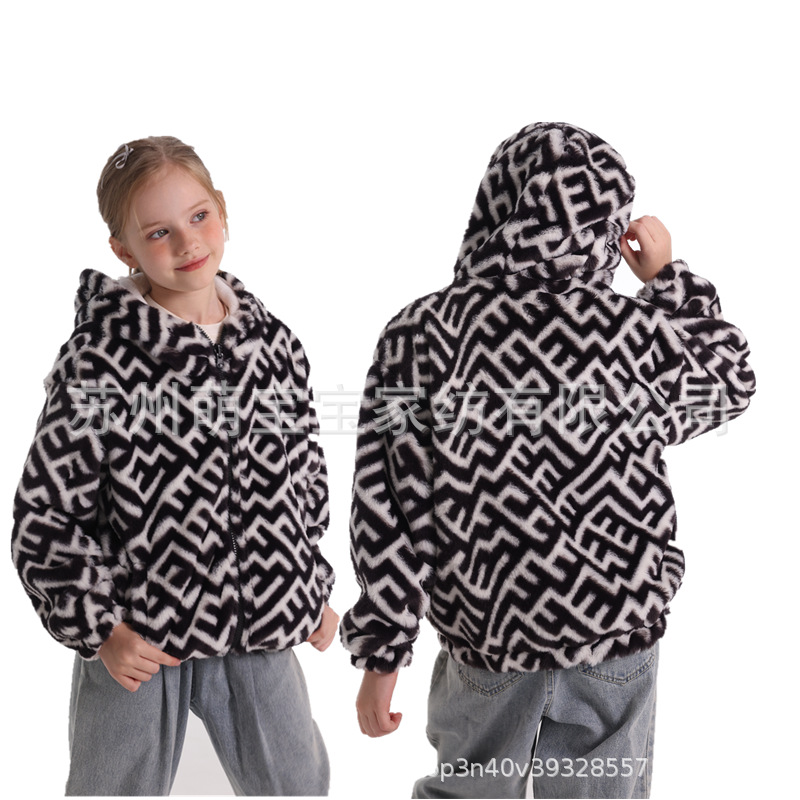 모조 토끼 모피 블랙 체크