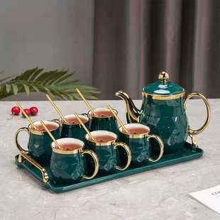Nordic Ceramic Water Set Kettle Household Living Room Heat-resistant Water Cup Kettle Tray Set Series Coffee Set