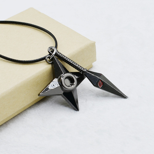 Ninja Necklace Anime Akatsuki Organization Wood Leaf Red Cloud Kunai Sharingan Three Rings Human Pillar Necklace Keychain