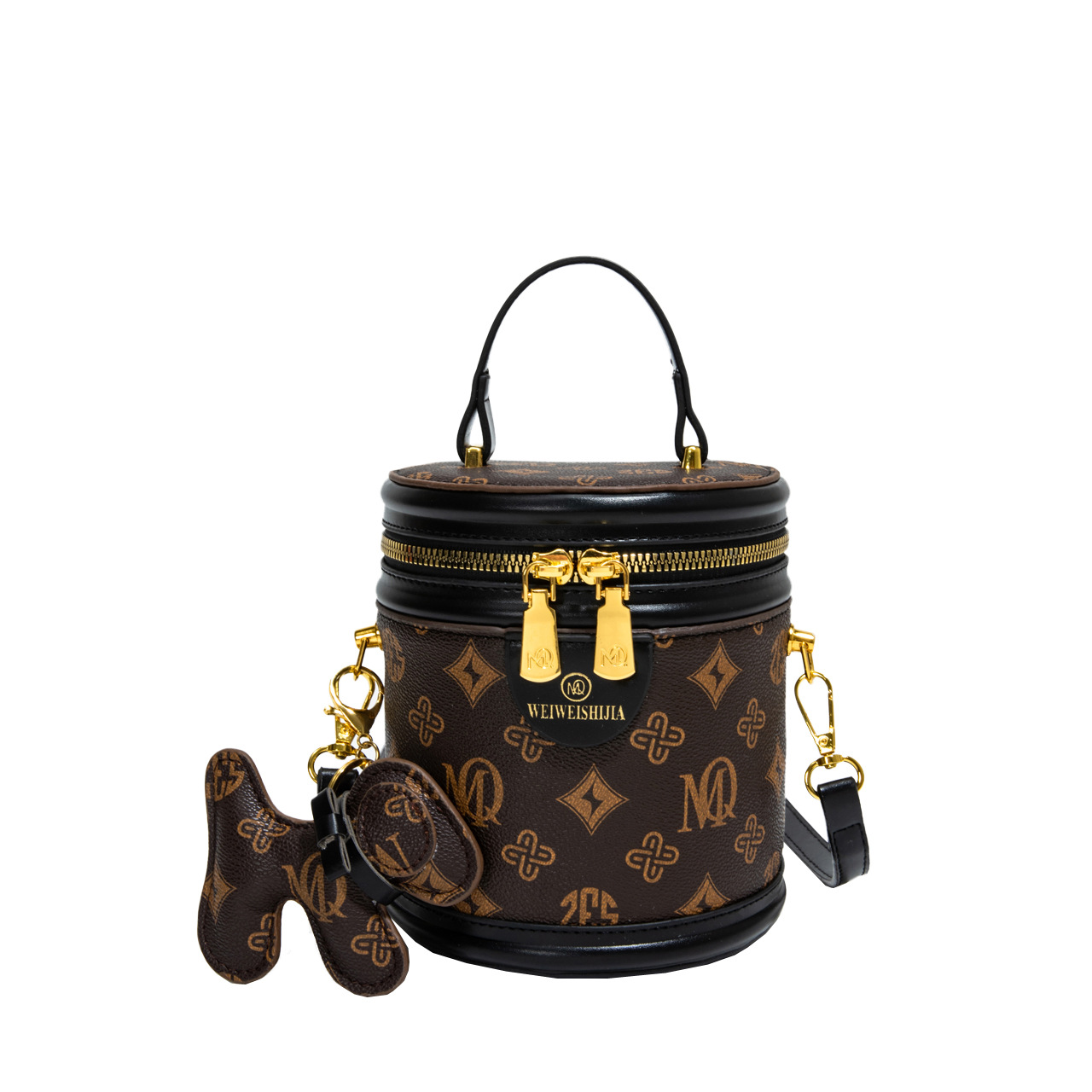 Bolso de cubo portátil con costuras de impresión retro transfronterizo para mujer 2025 nueva moda presbiteriana bolso de mensajero de un solo hombro para mujer