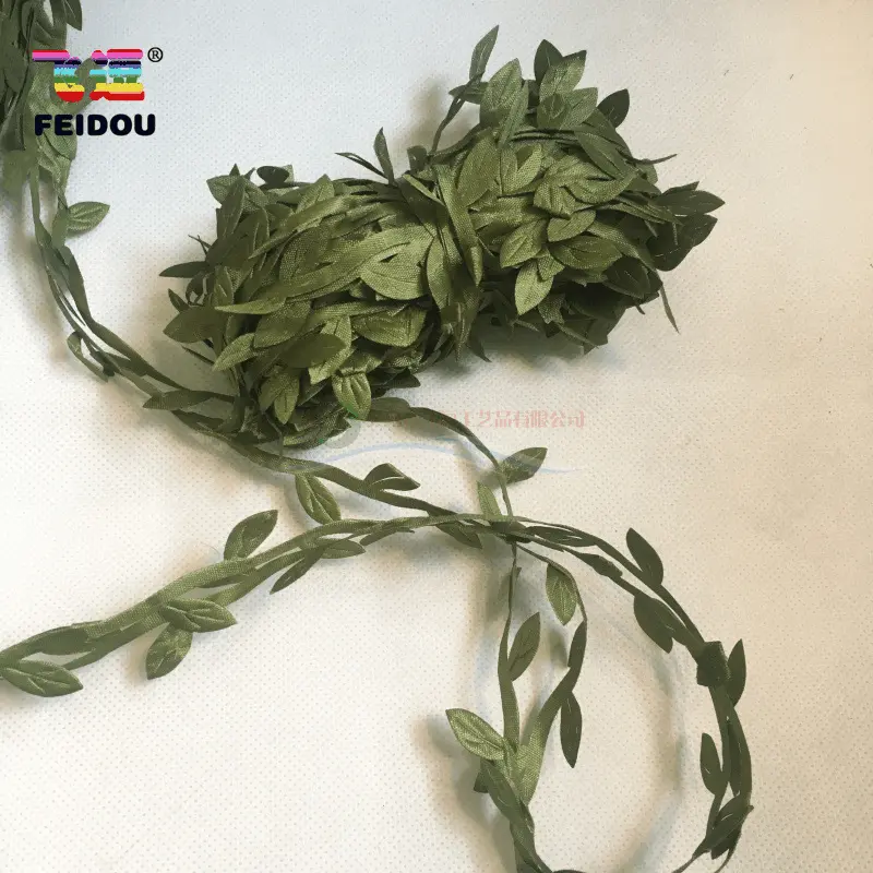 20米DIY手工头饰花环藤条叶子 饰品花配件仿真叶子 布质绿叶柳条