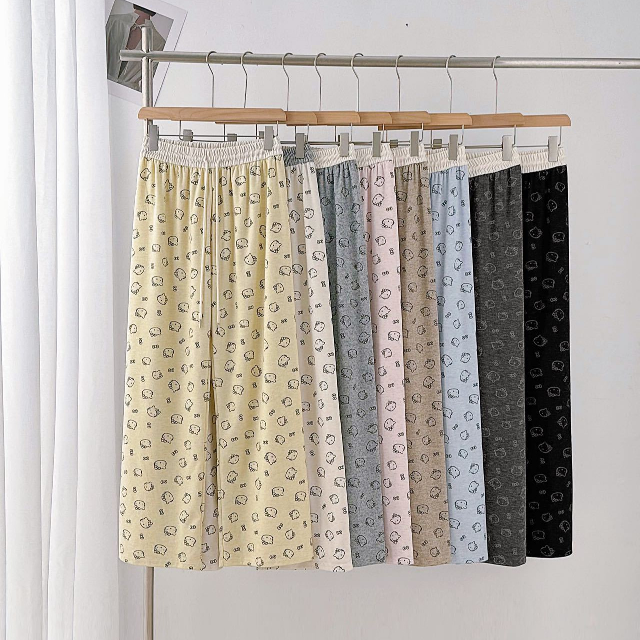 Color-Blocked Waistband Cat Print Straight-Leg Pants for Women, 2025 Autumn Wide-Leg Casual Pants, Loose Fit, Comfortable Loungewear Pants