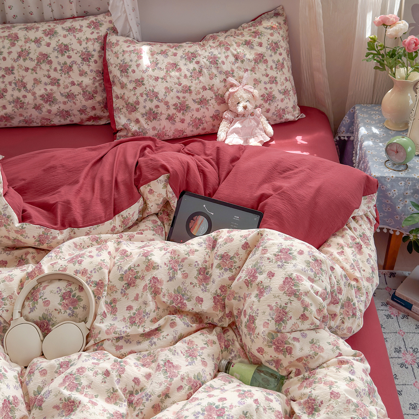Una clase de cuatro piezas de grado materno-infantil de algodón puro de doble capa de algodón en la cama cubierta de sábanas de cama nueva cama de dormitorio Kasa San set de 4 piezas