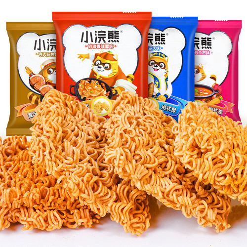 Uni-President Little Raccoon Dry Noodles Whole Box Mix and Match Combo 30 Packets Spicy Crab Flavor Dry Noodles Nostalgic Snack Instant Noodles