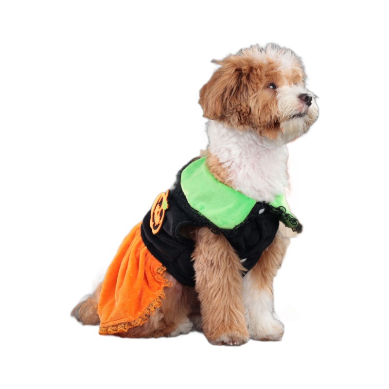 Nueva falda casual para perros con solapa de calabaza de Halloween