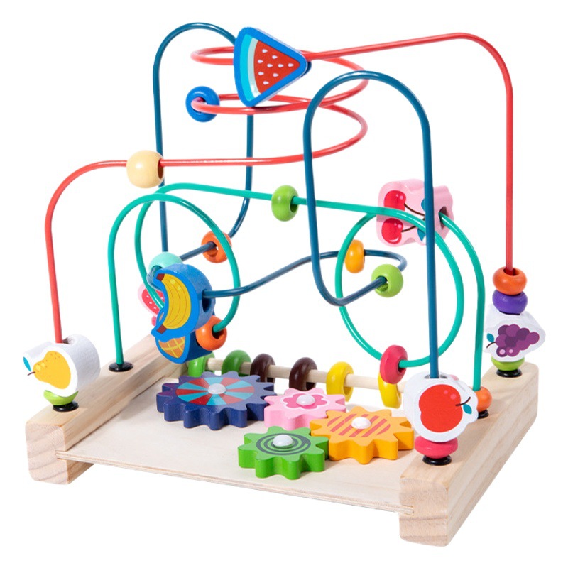 Los niños de madera multi-funcional roscado Cuentas grandes color cognitiva educación temprana bloques de construcción a juego entre padres e hijos juguetes educativos interactivos