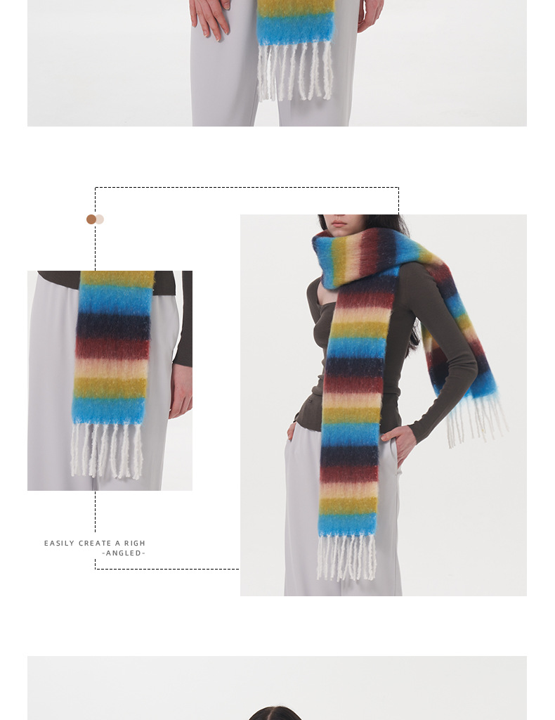Sciarpa a righe con nappe da donna sciarpa invernale calda a quadri_voghion.com