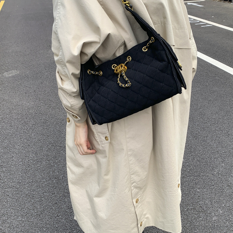 2025新款小香风菱格抽绳腋下单肩包女G家欧美风链条hobo斜挎包女|undefined
