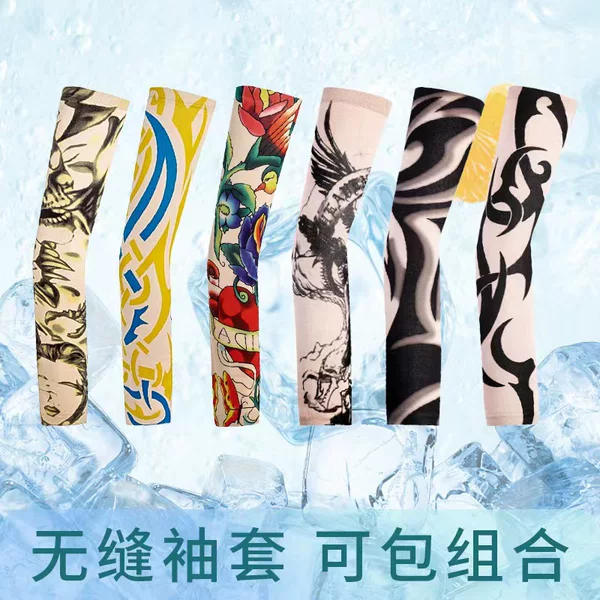 Tattoo Flower Arm Sun Protection Sleeves Outdoor Cycling Arm Guards Seamless Tattoo Men's Uv Protection Sunshade Cycling Sports