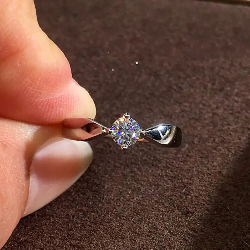 Classic Engagement Ring Six Claw Square Cut Sparkle Silver Tone_voghion.com