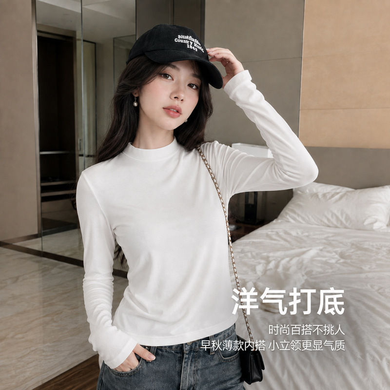 Fushinna Lyocell 2026 Autumn/Winter New Half-Turtleneck Solid Color Knit Sweater Top for Women, Thin Base Layer Shirt