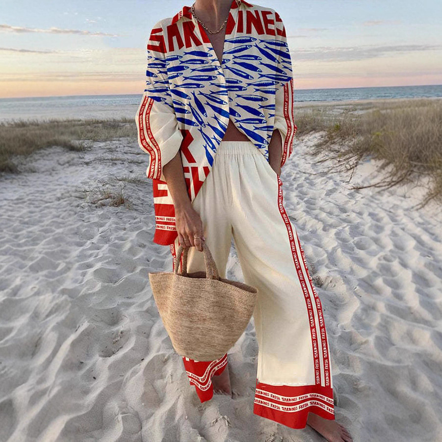 2025度假风邮轮穿搭cruise outfit 海边热带印花 女士套装衬衫套
