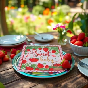 Cross-border birthday party paper towel birthday party photo decoration banner background fruit strawberry creative paper towel