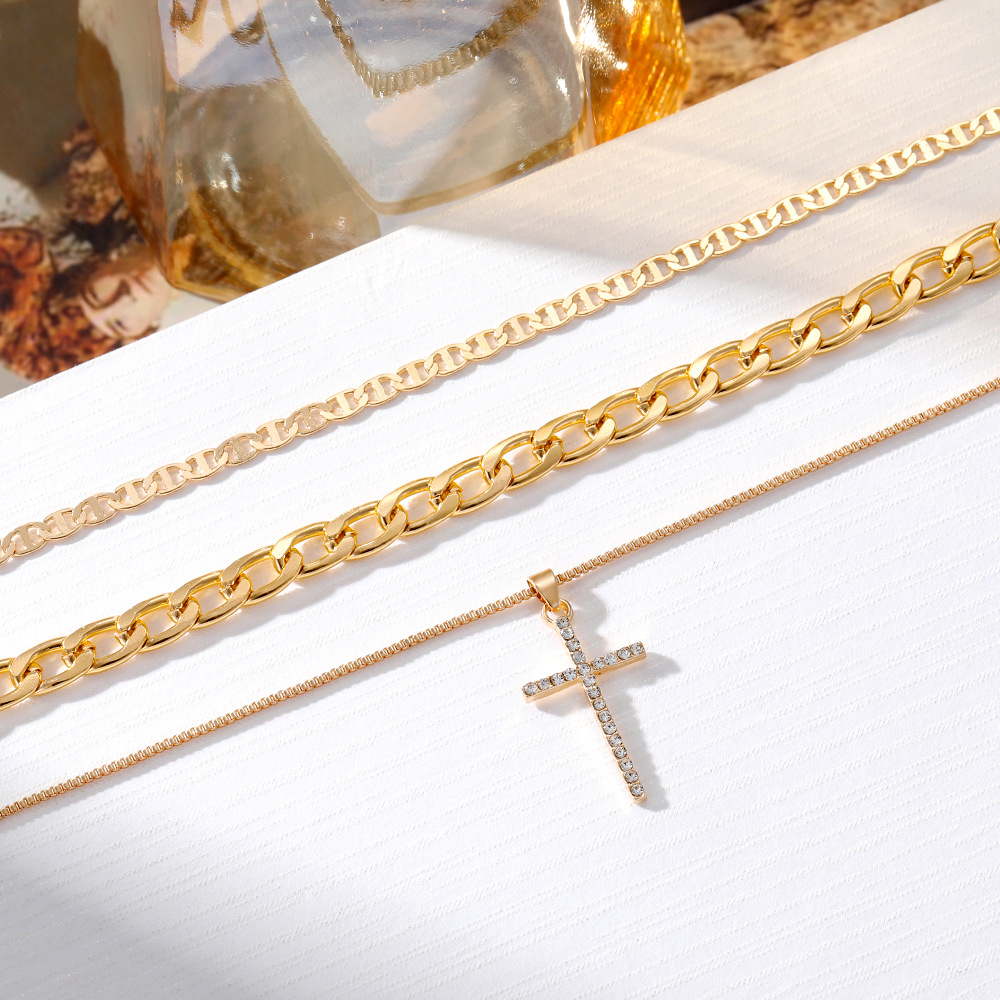 Holiday, Party Occasion Casual Retro Geometric Cross Alloy Plating Inlay Zircon Women's Three Layer Necklace