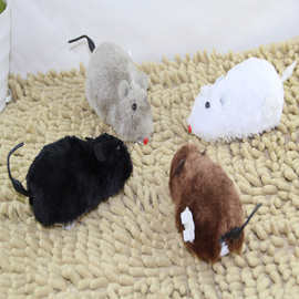 上链发条毛绒小老鼠 上弦耗子会跳跳摇尾巴宠物狗狗猫咪玩具批发