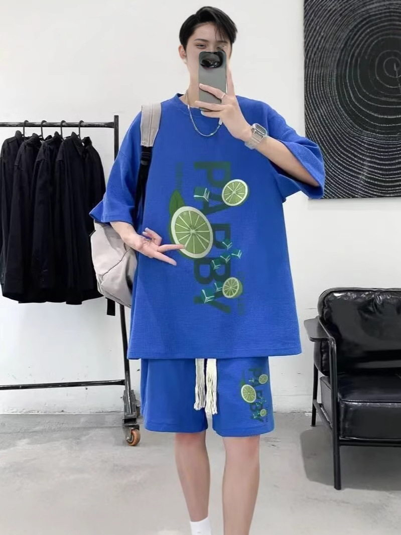 Camisa menos ropa traje de ropa deportiva verano para hombres camiseta de manga corta jersey de baloncesto pantalones cortos casuales de dos piezas tendencia coreana