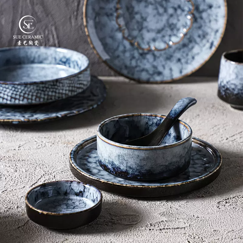 定制窑变陶瓷碗碟盘餐具套装大理石灰高级感餐厅酒店家用餐具组合