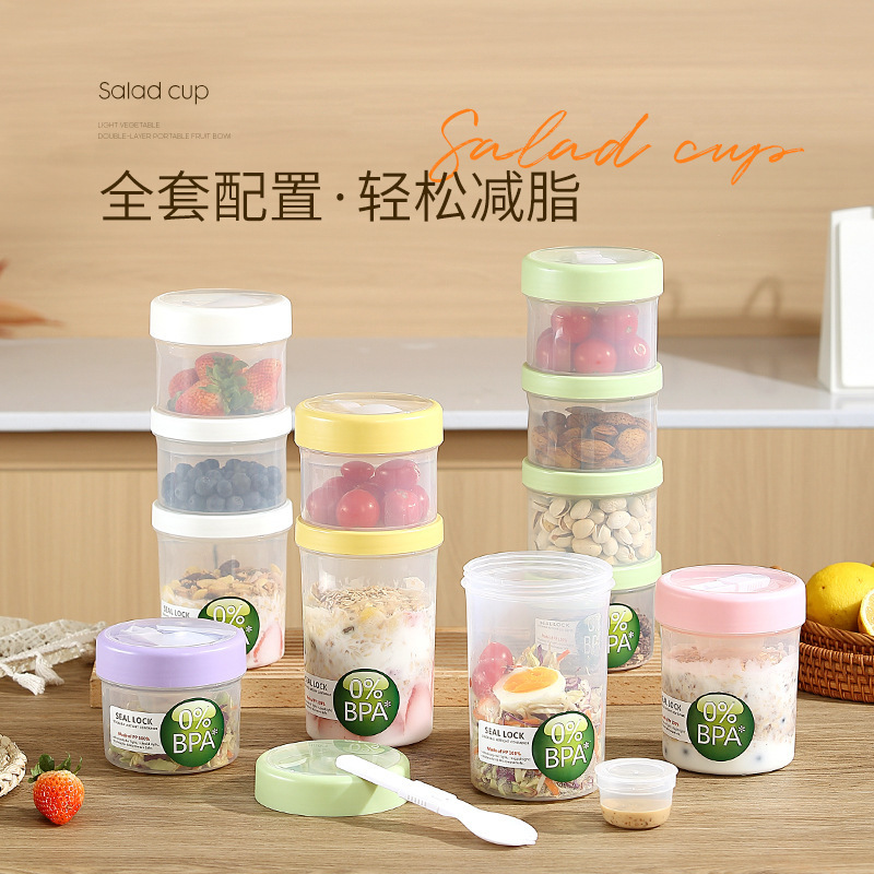 Salad Portable Breakfast Fork Milk Cup Oatmeal Fruit Cup Take-Out Lunch Box Picnic Double-Layer Cheese Cup Salad Portable Breakfast Fork Milk Cup Oatmeal Fruit Cup Take-Out Lunch Box Picnic Double-Layer Cheese Cup