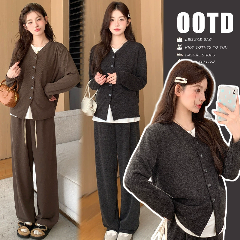 Реальный выстрел 2024 осенью новый красивый шерстяной досуг ленивый стиль кардиган из двух частей