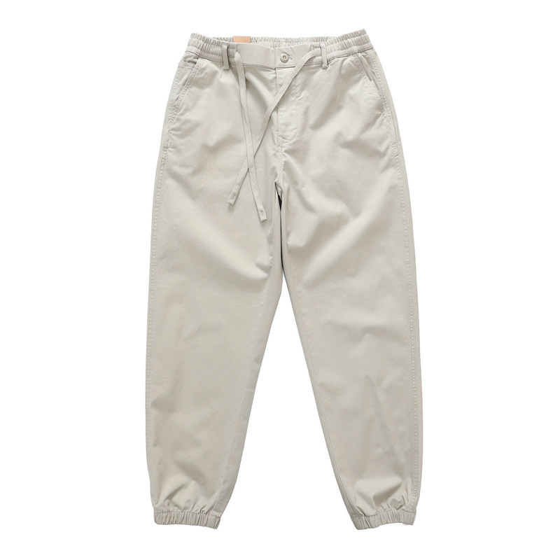 8681 Spring/Summer Stretch Cuffed Pants for Men, Basic Versatile Casual Pants, Loose Washed Long Pants with Elastic Waist and Drawstring