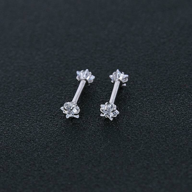 Geometric Stainless Steel Zircon Earrings Silver Twist Thin Stud Earrings for Men Women Fashion detail image 13