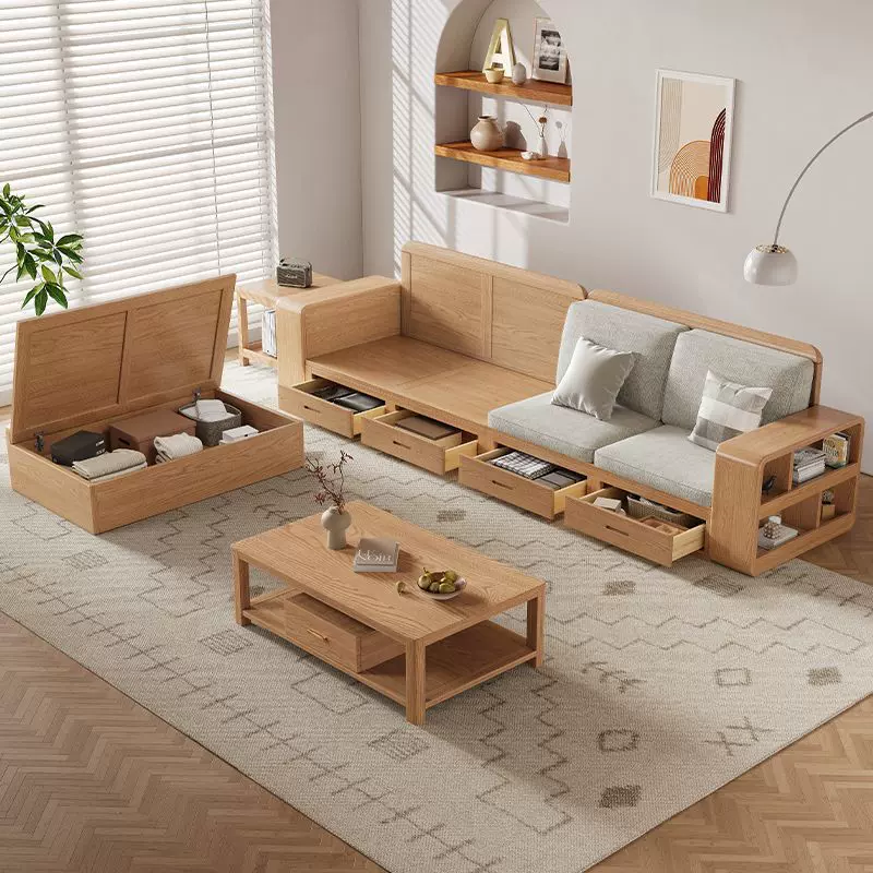 北欧白蜡实木色沙发直排沙发客厅冬夏两用小户型组合贵妃储物家具