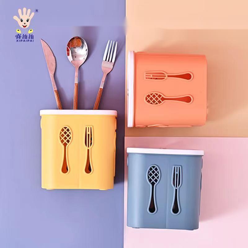 Spot wholesale Happy Paipai 536 Chopstick Cage Creative Home Knife Spoon Fork Two Grid Tableware Storage Drain Chopstick Rack