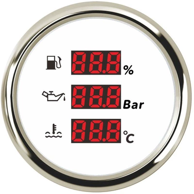 automobile instrument, 52mm Digital Display Three-In-One Multifunctional Instrument - silver-edge-white-bottom-oil-level-oil-pressure-and-water-temperature