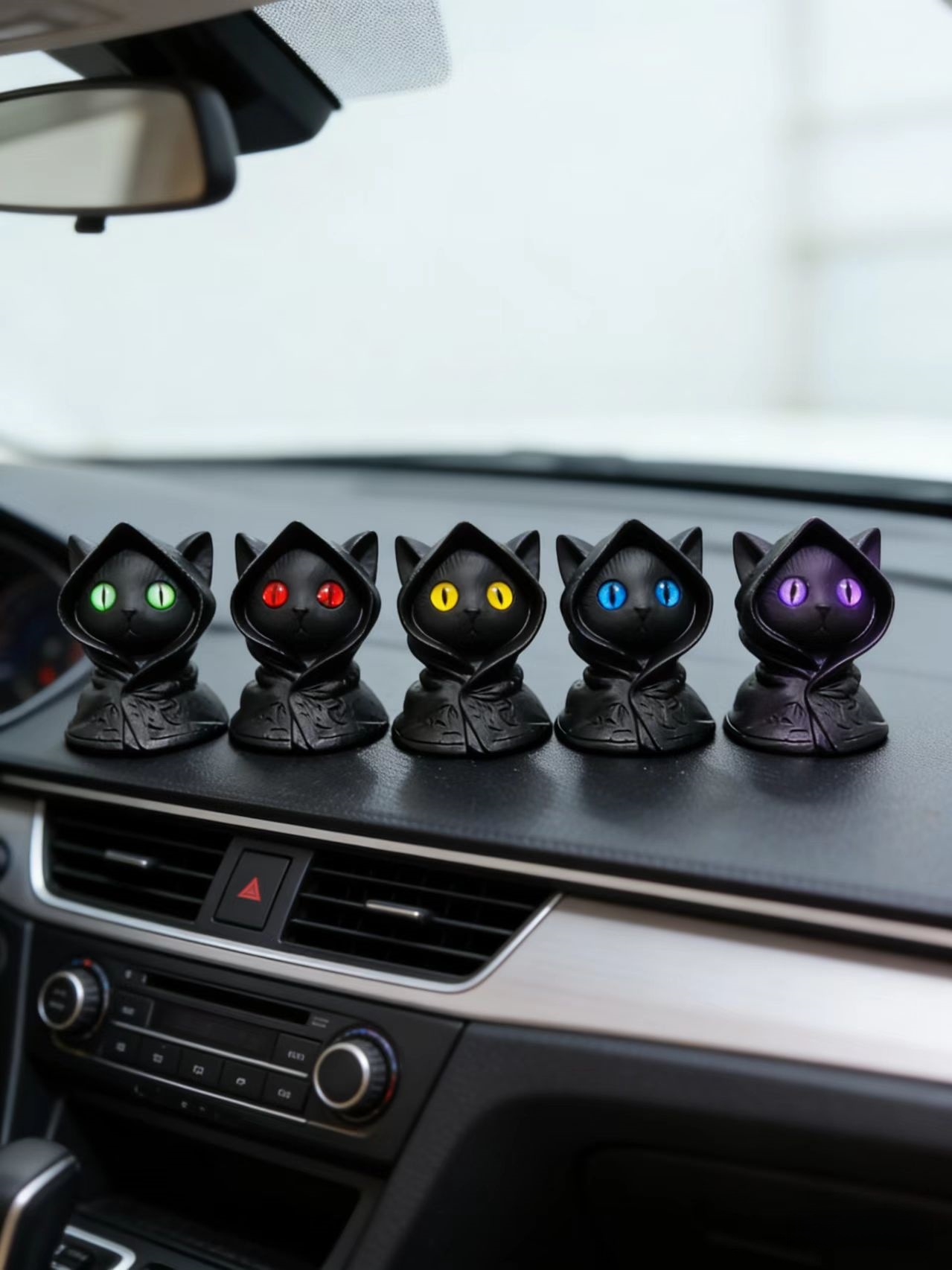 Super Cute Cat Car Ornaments, High-Quality Dark Night Black Cat Decorations for Car Dashboard and Rear