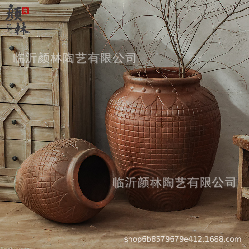 Taras de cerámica de viento silencioso retrógrado taras de cerámica en relieve a mano botellas de cerámica decoración residencial gran taras de cerámica de tierra ornamentación de vasijas de cerámica