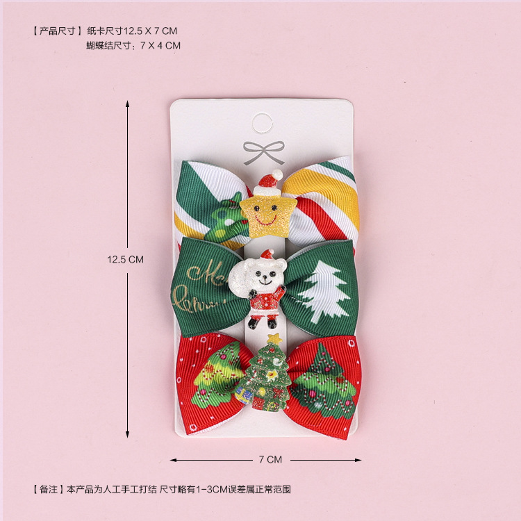 Factory Direct Sales European And American Foreign Trade Children Christmas Bow Barrettes Picture Clip Three Pieces Paper Cover display picture 3