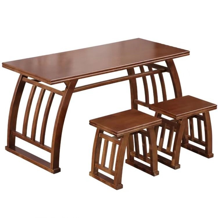 Solid Wood Saddle Table, Chinese Calligraphy Table, Student Training Class Desk and Chair, Chinese-Style Antique School Desk, Painting Table
