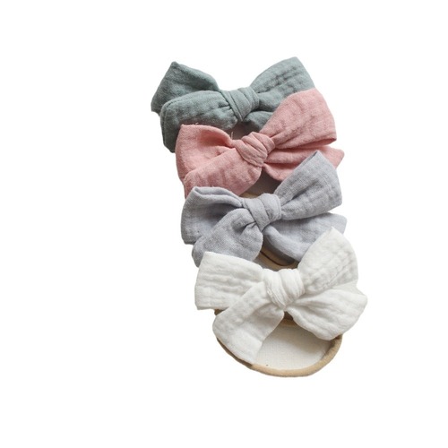 4-pack Baby Cotton Gauze Bow Headbands Set for Toddlers Ultra Soft Elastic Hair Accessories for Kids