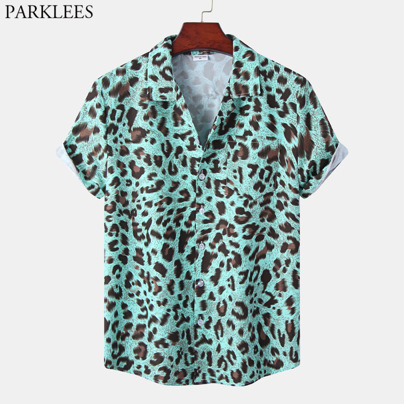 Cross-border Foreign Trade Summer New Men's Short-sleeved Lapel Shirt Digital Printing Men's Leopard Hawaiian Cardigan Men Cross-border Foreign Trade Summer New Men's Short-sleeved Lapel Shirt Digital Printing Men's Leopard Hawaiian Cardigan Men