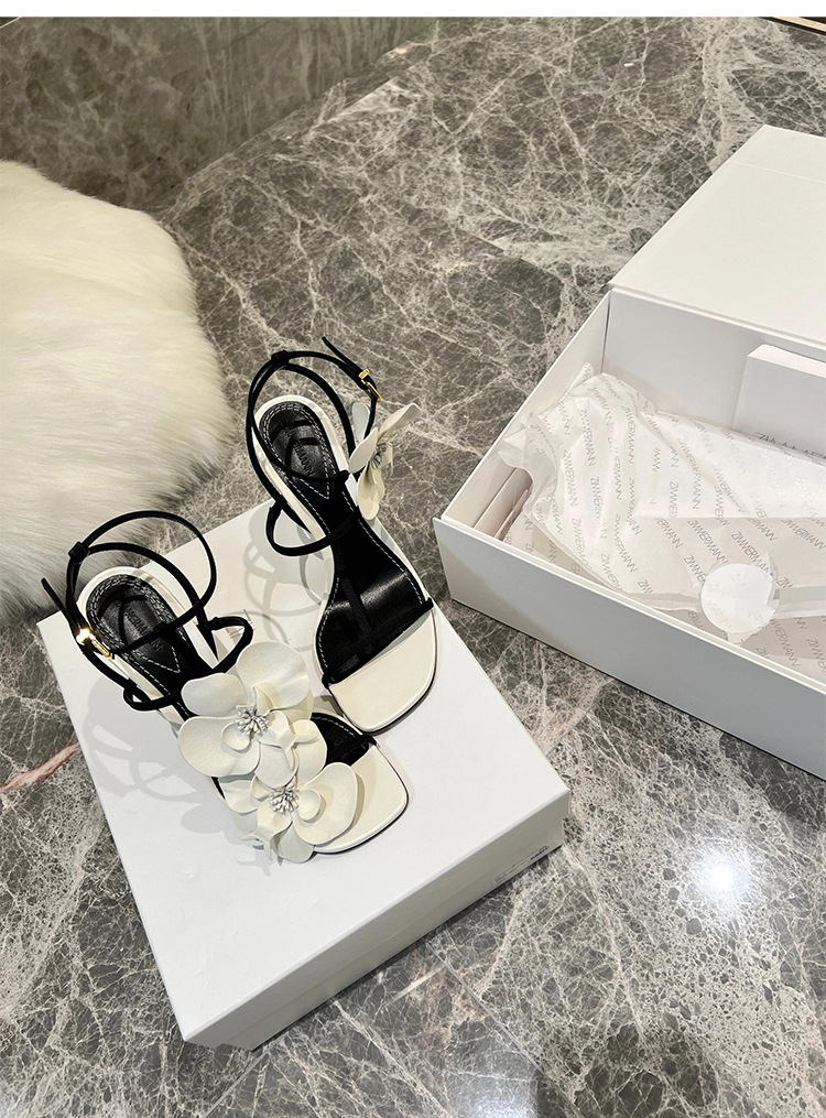 Weiße Blumen Riemchen Sandaletten Mit Stiletto High Heels_voghion.com