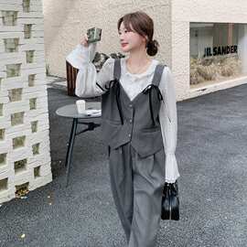 假两件上衣拼接套装2026春季新款女韩版设计感小众腰头裤子时尚