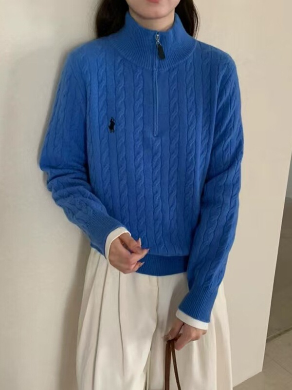 2024 Autumn and Winter Stand Collar Half-Zip Wool Sweater Women's New Wool Embroidered Twist Casual Easiest for Match Knitted Sweater
