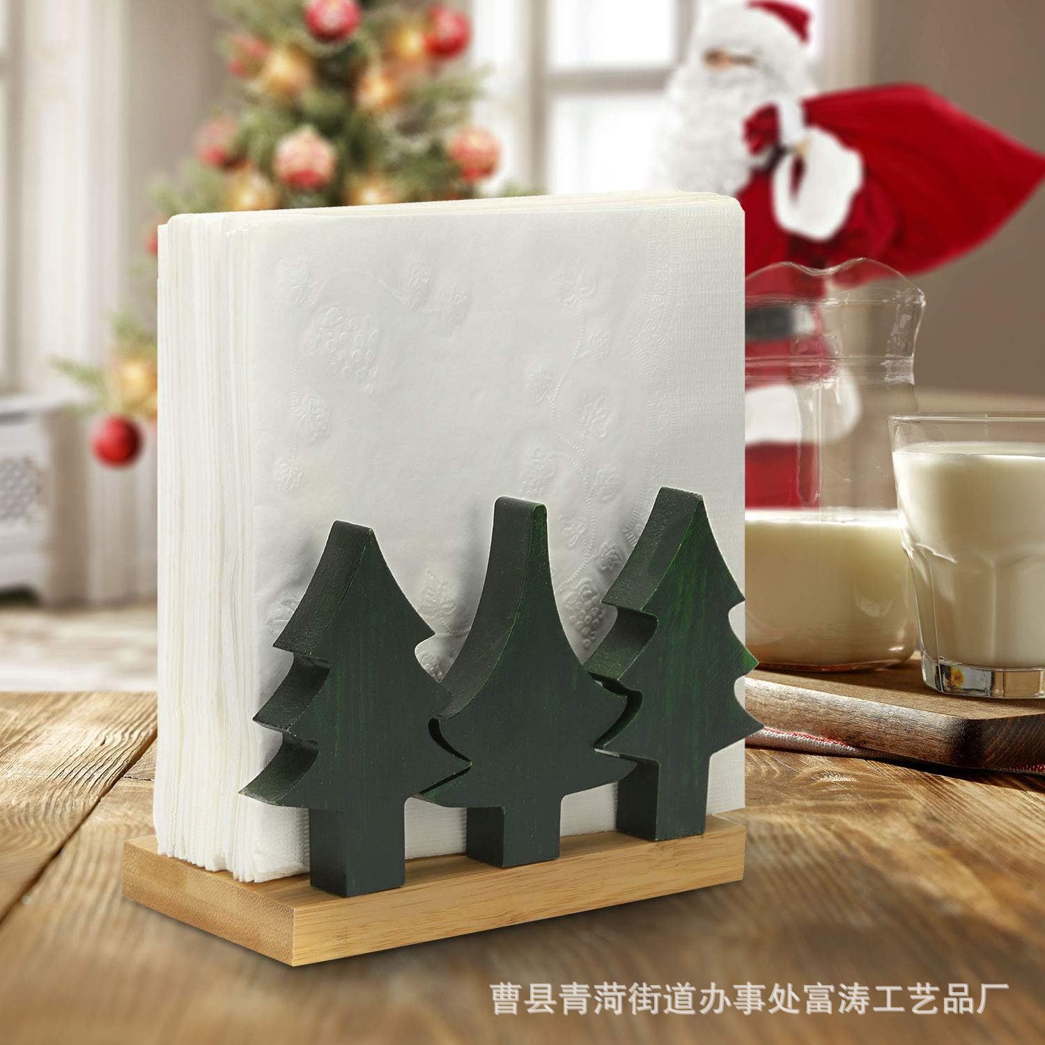 创意实木圣诞树纸巾架桌面纸巾收纳架酒店餐巾架立式圣诞节置物架