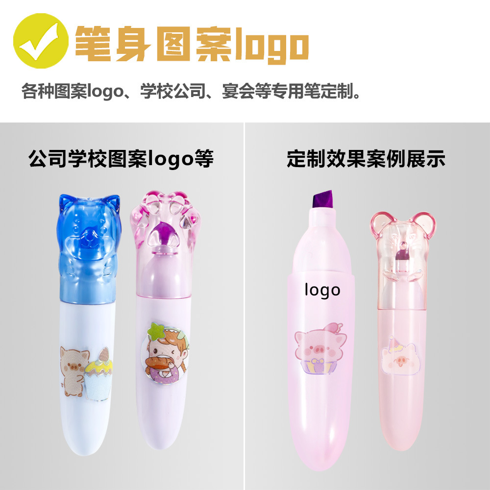 Logotipo personalizado de fábrica de fuente de resaltador OEM marcador clave para estudiantes juego de resaltador de dibujos animados personalizado