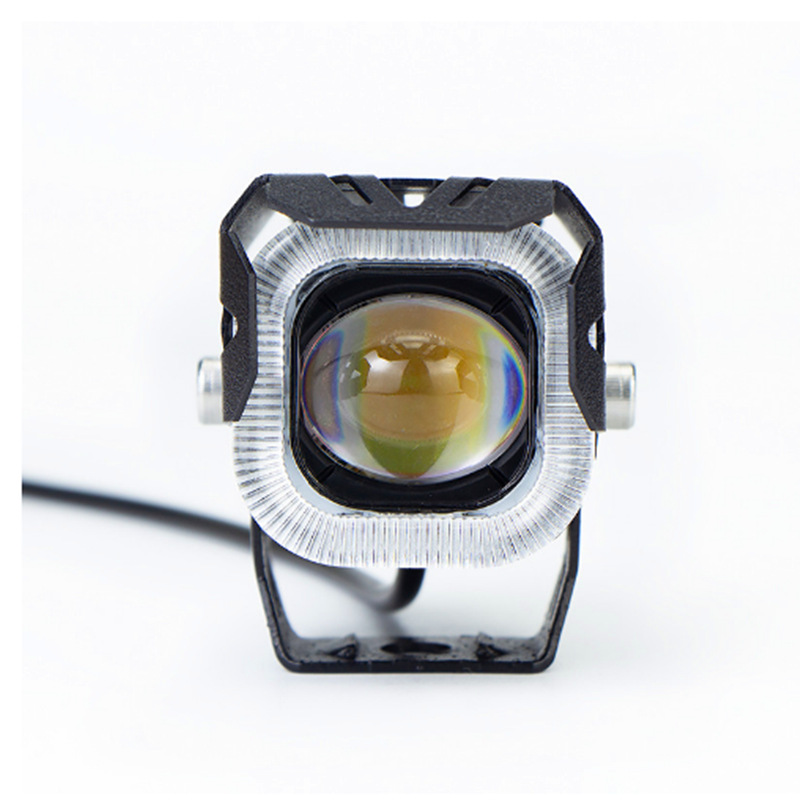 Cañón de acero universal LED motocicleta spotlight láser coche eléctrico alto y corto luz explosión flash doble lente image 1