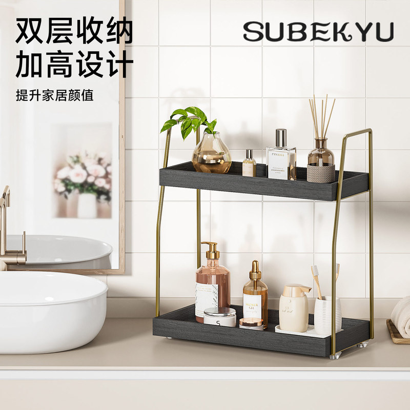 Wooden kitchen tabletop storage rack, household organizer rack, double-layer vertical organizer for dining table, bathroom, and kitchen items Wooden kitchen tabletop storage rack, household organizer rack, double-layer vertical organizer for dining table, bathroom, and kitchen items