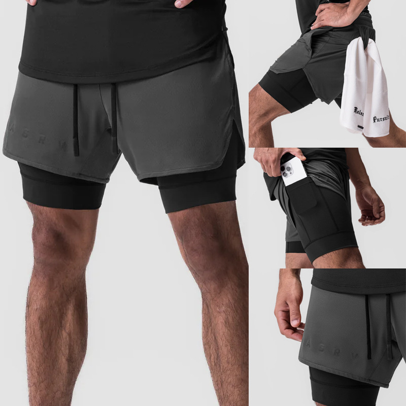 Men's Shorts Summer Sports Fitness 2-in -1 Double-layer Shorts Heavy Mesh Quick-drying Breathable Stretch Beach Pants