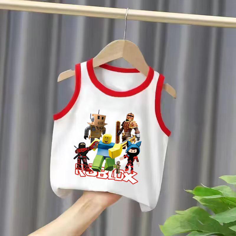 廠家直銷新品熱銷遊戲ROBLOX圖案童裝中大童無袖背心卡通夏季新款