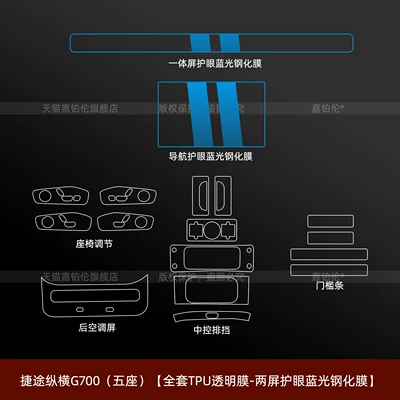 for Jetour G700 interior protection: Car interior film - jietu-zongheng-g700-five-seater-full-set-of-tpu-transparent-film-dual-screen-eye-protection-blue-light-tempered-film