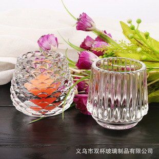 ins striped simple candle Cup atmosphere arrangement glass aromatherapy candle Cup creative pine cone Candlestick bedroom decoration