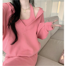 高级感奶系穿搭炸街套装女早秋季新款气质名媛卫衣连衣裙子两件套