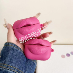 Apple airpods pro1世代、2世代、3世代、4世代のヘッドフォンシェル保護カバーに適したクリエイティブな立体的な面白い唇